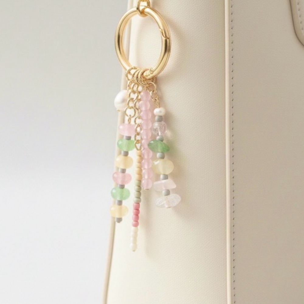 Elegant Pastel Natural Stone Handmade Beaded Bag Charm with Real Pearl